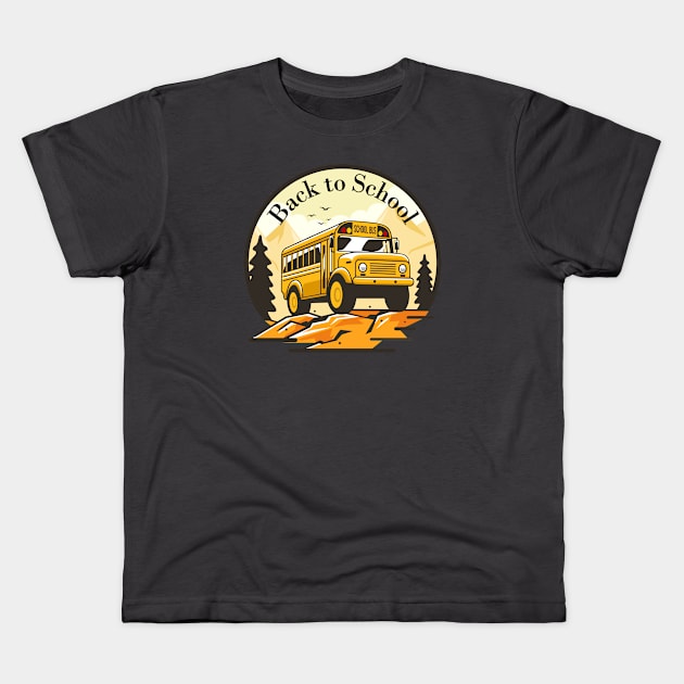 Back to school with bus yellow Kids T-Shirt by creative.z